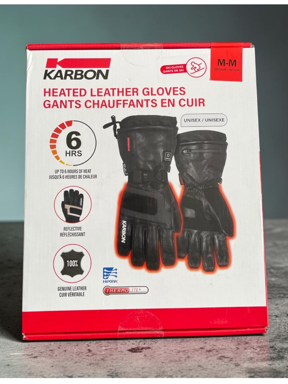 Karbon - Unisex Heated Ski Gloves / Genuine Leather Winter Gloves